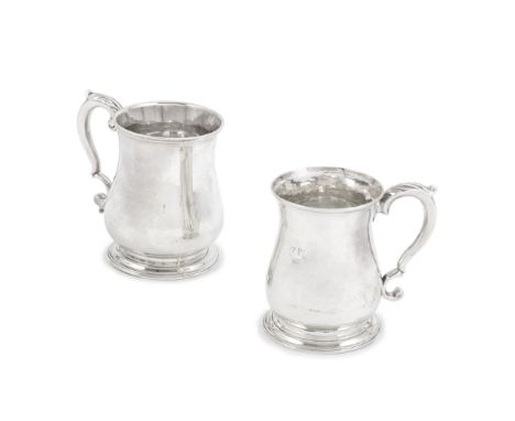 Two George II silver mugsthe first William Williams I, London 1742, the second maker's mark partially struck over with leopar