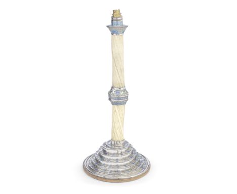 A rare and impressive large Arts and Crafts style silver and enamel narwhal tusk table lampmark of John Ferguson Gow, London 