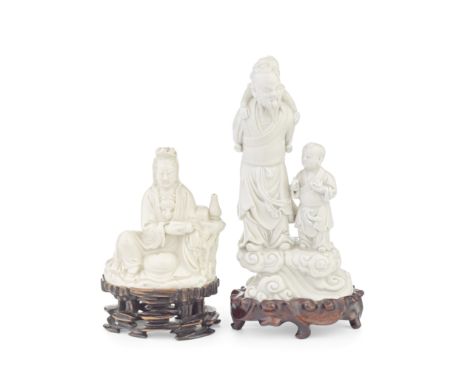 Two Chinese blanc-de-chine porcelain figural groupsprobably 18th/19th centurythe first modelled as a seated female, probably 