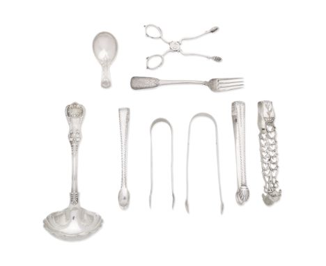 A collection of silver sugar tongs, together with other silver flatwarevarying maker's and datesPredominately George III, com