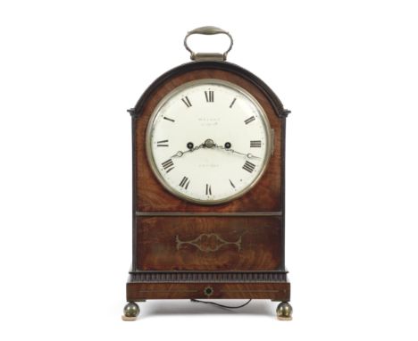 An early 19th century brass mounted and inlaid mahogany bracket clock with pull repeatthe dial signed Wright, Liste St, Londo