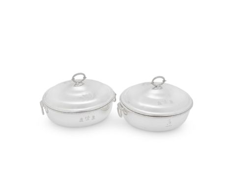 A pair of George III silver two-handled vegetable dishes and coversRobert Sharp, London 1799 Circular form, plain polished, t