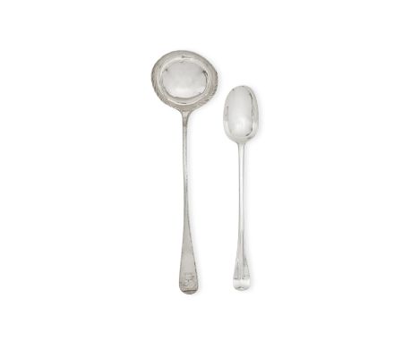 A George I silver Hanoverian pattern basting spoonIsaac Dalton, London 1715 With rat-tail reverse bowl, also crested, reverse