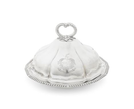 A Victorian silver entrée dish and coverRobert Garrard, London 1847 Shaped-circular form, with domed lift-off cover surmounte