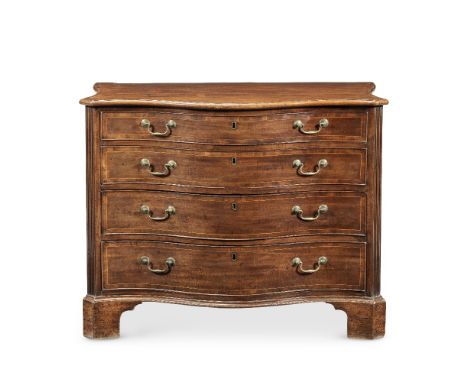 A George III mahogany and goncalo alves (or possibly padouk) crossbanded serpentine commode1775-1790, inlaid with boxwood str