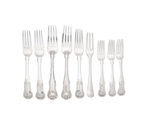 A collection of varying silver forksvarious maker's and datesComprising: a Hanoverian pattern three-pronged table fork, Londo