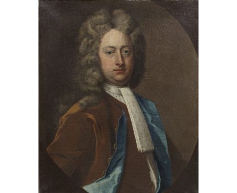 English School, 18th CenturyPortrait of a gentleman, thought to be Francis Dreve, half-length, in a brown coat, within a pain