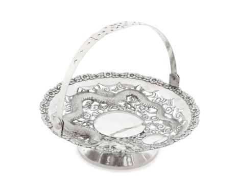 A Chinese Export silver swing-handle basketcharacter marks rubbed to underside, early 20th century Circular form with raised 