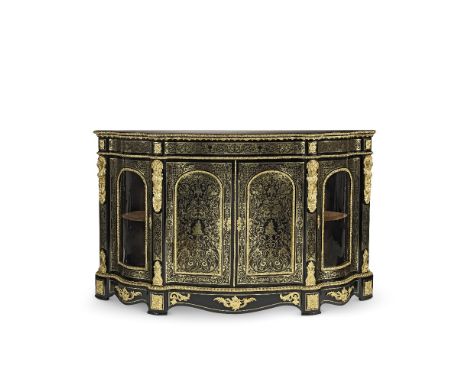 A mid Victorian ormolu mounted tortoiseshell and brass 'Boulle' marquetry ebony and ebonised serpentine low cabinet1850-1875,