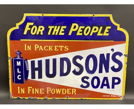 A Hudson's Soap 'For The People' enamel sign by Chromo, with a few patches of professional restoration, 27 x 19 3/4".