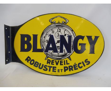 A French oval double sided enamel sign with hanging flange, advertising watches, in excellent condition, 21 x 14".