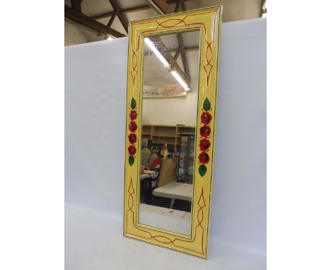 A canal art handpainted mirror frame by George Hebborns, 19 x 46".
