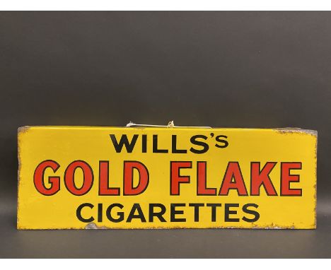 A Wills's Gold Flake Cigarettes rectangular double sided enamel sign with top hanging flange, excellent gloss, 24 x 8". 