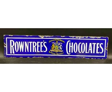 A Rowntree's Chocolates narrow enamel sign with central Royal Warrant coat of arms, very good gloss, some professional restor