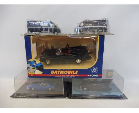 Five boxed Batman related die-cast models, different scales including Corgi.