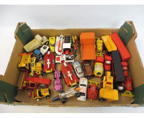 A tray of larger scale playworn die-cast models including Corgi, Dinky etc.