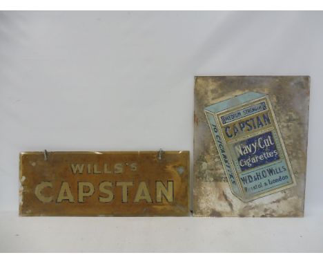 A Wills's Capstan glass hanging advertising sign, on chains, 24 x 9", plus a Wills's Navy Cut Cigarettes advertising mirror, 
