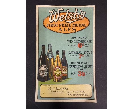 An early Welsh's First Prize Medal Ales advertisement, 5 1/2 x 9". 