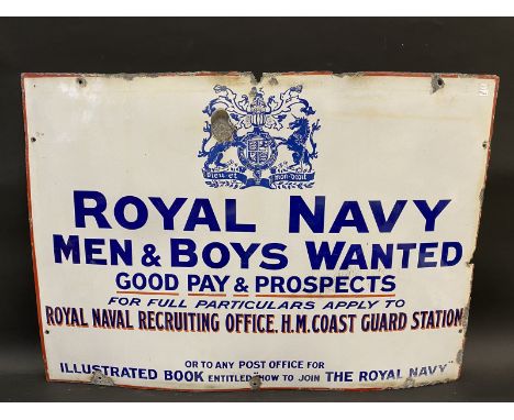 A Royal Navy Men &amp; Boys Wanted recruitment enamel sign, 34 x 24". 