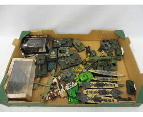 A quantity of military playworn die-cast models, to include Matchbox, Corgi and others.