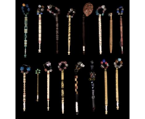* Lace bobbins. A large collection of lace-making bobbins, 19th-20th century, together 300+ hand-carved or turned bobbins, co