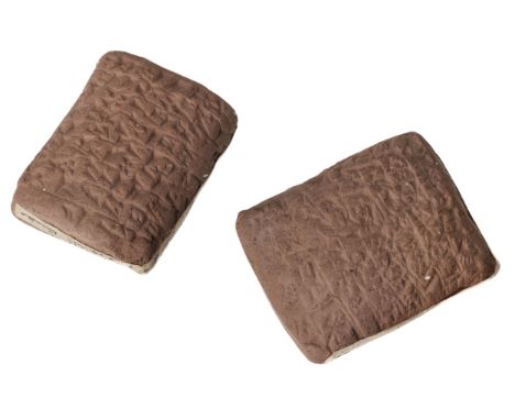 * Babylonia. A Babylonian rectangular clay tablet, containing around 8 lines of cuneiform text on the front and back, another
