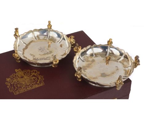 * Bon Bon Dishes. "The Queen's Beasts Silver Jubilee 1952-1977", a pair of silver bon bon dishes by Garrard &amp; Co Ltd, Lon