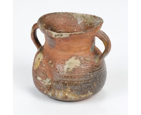 * Leach (Janet, 1918-1997). A small twin handled stoneware vase, with indented sides, abstract glaze decoration, impressed pe