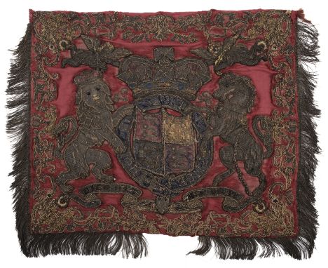* Trumpet Banner. An heraldic ceremonial banner for the reign of Queen Victoria, 19th century, hand-embroidered in high relie