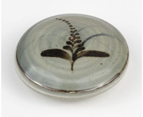 AR  * Leach (David, 1911-2005). A porcelain lidded box, light blue celadon glaze with painted foxglove motif, impressed DL ma