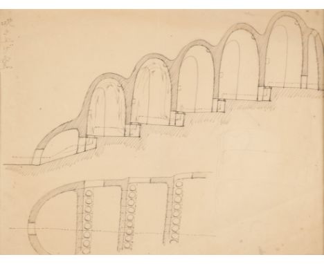 AR  * Leach (Bernard Howell, 1889-1979). Japanese Climbing Kiln, pen, ink and paper on buff paper, gallery label to frame ver