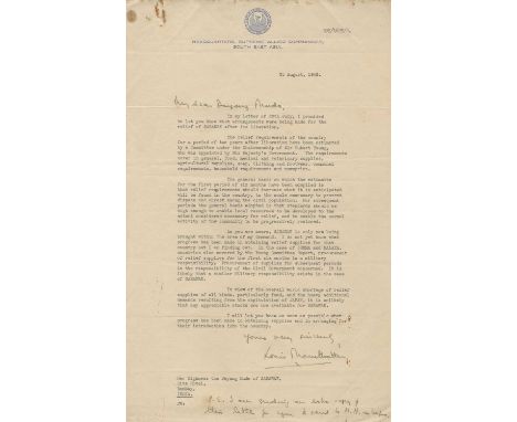 MOUNTBATTEN LOUIS: (1900-1979) British Admiral of World War II. A good T.L.S., Louis Mountbatten, with holograph salutation, 