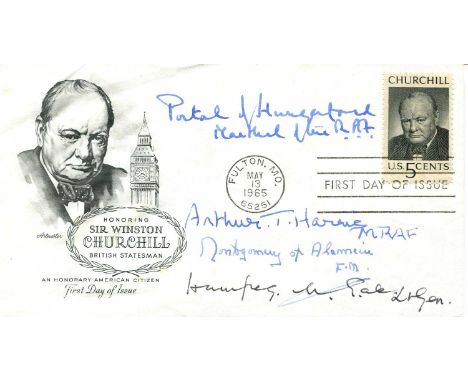WORLD WAR II: A good, attractive First Day of Issue cover honouring Winston Churchill, multiple signed by four British milita