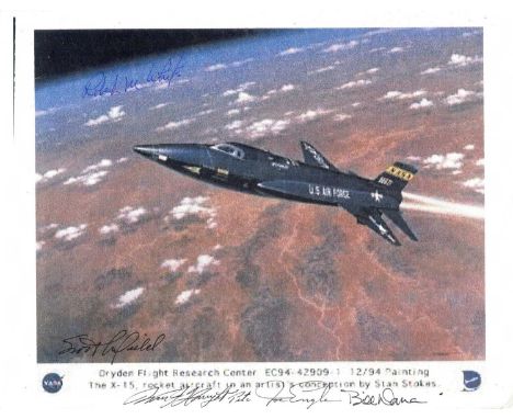 X-15 TEST PILOTS: A colour 11 x 8.5 paperstock image, being a reproduction of the artist Stan Stoke´s conception of the North