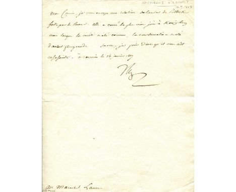NAPOLEON I: (1769-1821) Emperor of France 1804-14, 1815. An excellent content letter, L.S., `Nap´, one page, gilt edges, 4to,