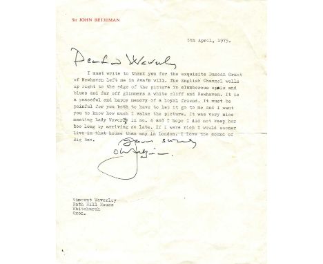 BETJEMAN JOHN: (1906-1984) English Poet Laureate 1972-84. T.L.S., John Betjeman, with holograph salutation and subscription, 