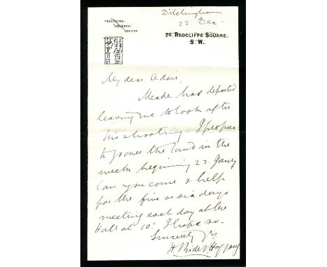 ENGLISH WRITERS: H. Rider Haggard (1856-1925) English writer of adventure fiction including King Solomon's Mines. A.L.S., H. 