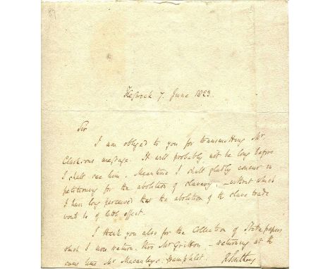 SOUTHEY ROBERT: (1774-1843) English poet of the Romantic school who served as Poet Laureate from 1813-43. A.L.S., R Southey, 