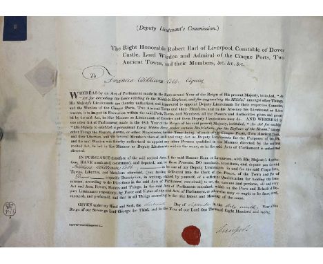 LIVERPOOL EARL OF: (1770-1828) British Prime Minister 1812-27. A good, large D.S., Liverpool, one page (vellum), large oblong