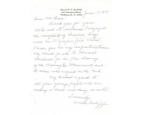 McAULIFFE ANTHONY C.: (1898-1975) American General of World War II. McAuliffe is famous for his single word reply, 'Nuts!', t