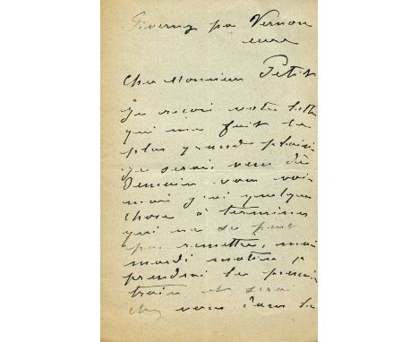 MONET CLAUDE: (1840-1926) French Impressionist painter. A.L.S., Claude Monet, two pages (written to the first and third sides