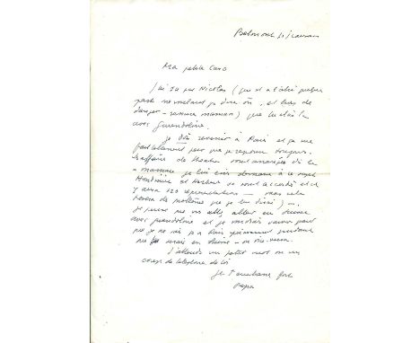 ANOUILH JEAN: (1910-1987) French dramatist. A.L.S., Papa, one page, 4to, Belmont-sur-Lausanne, n.d. (1974), to his daughter C