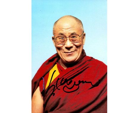 DALAI LAMA: (1935- ) Tibetan spiritual leader, Nobel Peace Prize winner, 1989. Signed colour 4 x 6 photograph of the Dalai La