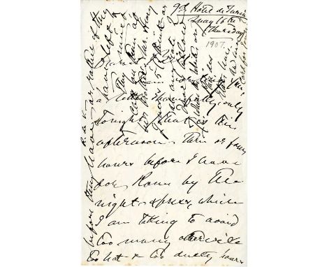 JAMES HENRY: (1843-1916) American-born British author. An excellent, lengthy A.L.S., Henry James, twelve pages, 8vo, Grand Ho