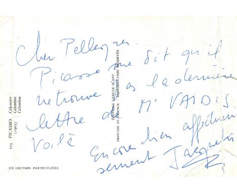 ROQUE JACQUELINE: (1926-1986) French model, muse and the second wife of Pablo Picasso from 1961. A.L.S., Jacqueline, to the v