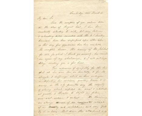 GOULD BENJAMIN: (1824-1896) American astronomer. A.L.S., B. A. Gould, four pages, 8vo, Cambridge (Massachusetts), 16th March 