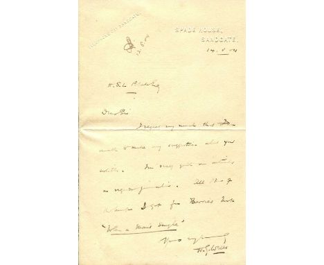 WELLS H.G.: (1866-1946) English writer, remembered for his science fiction novels. A.L.S., H. G. Wells, one page, 8vo, Spade 