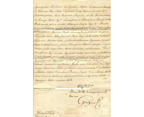 GEORGE III: (1738-1820) King of Great Britain and Ireland 1760-1820. A good L.S., Georgius R, with holograph subscription, on