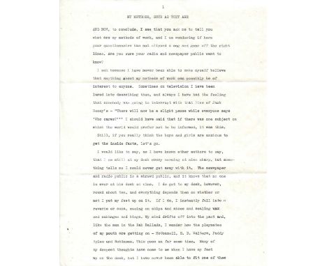 WODEHOUSE P. G.: (1881-1975) English writer, creator of Jeeves and Wooster. An amusing signed souvenir typescript copy of an 