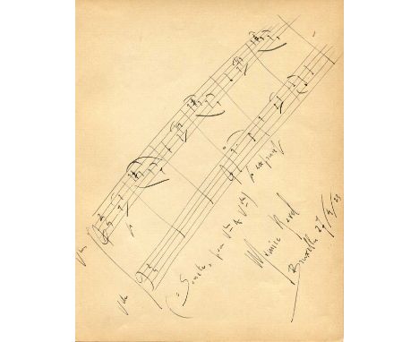 RAVEL MAURICE: (1875-1937) French Composer. An excellent A.M.Q.S., `Maurice Ravel´, one page, 4to, Brussels, 27th April 1923.
